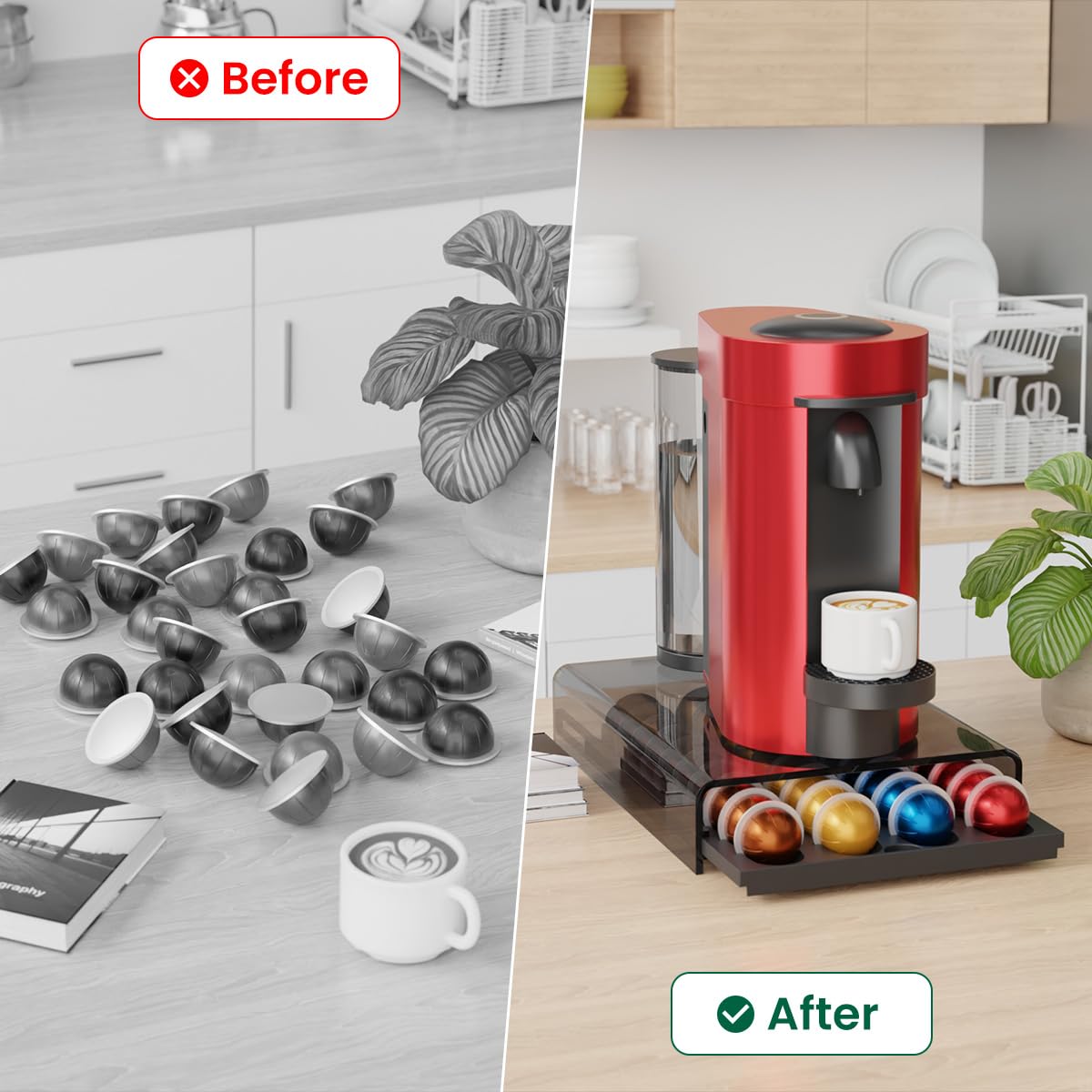 Soporte para cápsulas Nespresso Vertuo, cajón de almacenamiento para cápsulas Vertuoline solo con parte superior acrílica, 40 cápsulas