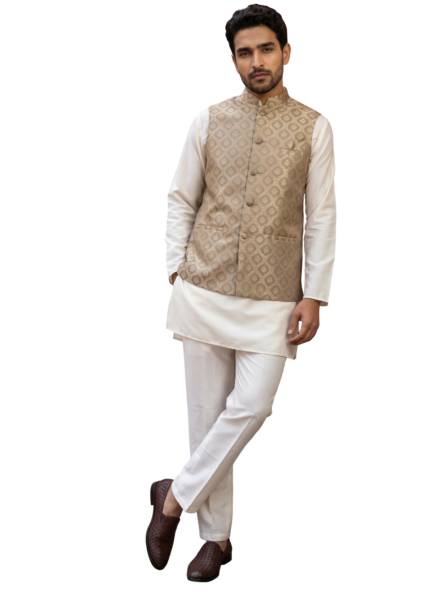 jompers Men's Woven Design Silk Blend Nehru Jacket with Kurta Pyjama-picture-20
