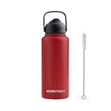 1L Stainless Steel Double Wall Insulated Vacuum Flask 32oz Powder Coated Sports Water Bottles &lpar;Red&rpar;