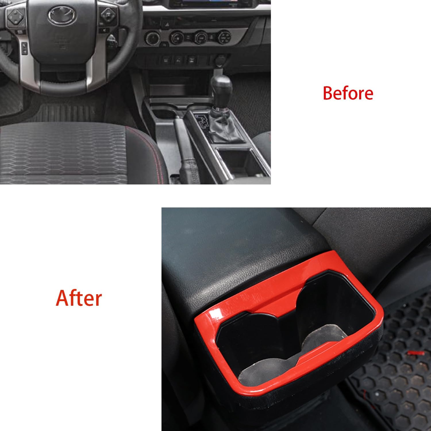 Rear Water Cup Holder Cover for Toyota Tacoma 2016 2017 2018 2019 2020 2021 2022 2023 Red Interior Center Consoles Decoration Car Accessories ABS