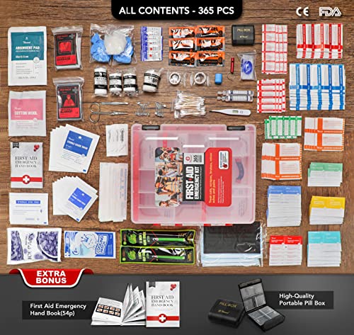 365 Piece First Aid Kit, Well-Organized Durable Hard Case, Wall-Mountable Trauma Medical Kits For Any Emergencies, Ideal For Home, Office, Car, Travel, Outdoor, Camping, Hiking, Boating (White) #TOP2