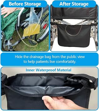 Wheelchair Urinary Bag Holder with Tube Cover Set - Foley Drainage Privacy Cover Under Basket Seat Urine Collector Storage, Adjustable