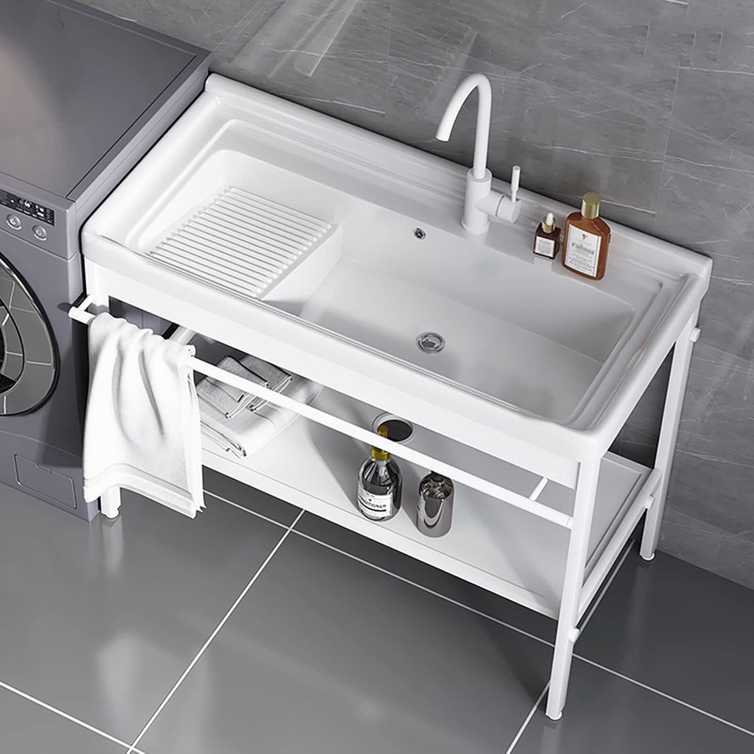 Utility Sink Commercial Kitchen Sink Ceramic Sink W/Faucet & Drainboard