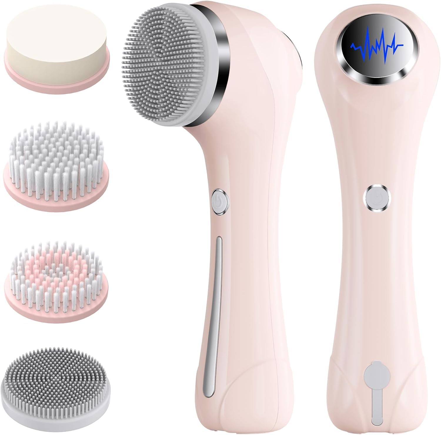 Cepillo facial eléctrico 2 en 1, IPX6, rosa | 4 cabezales, EMS+calor+vibración, 120 min, todos tipos de piel, ideal viaje