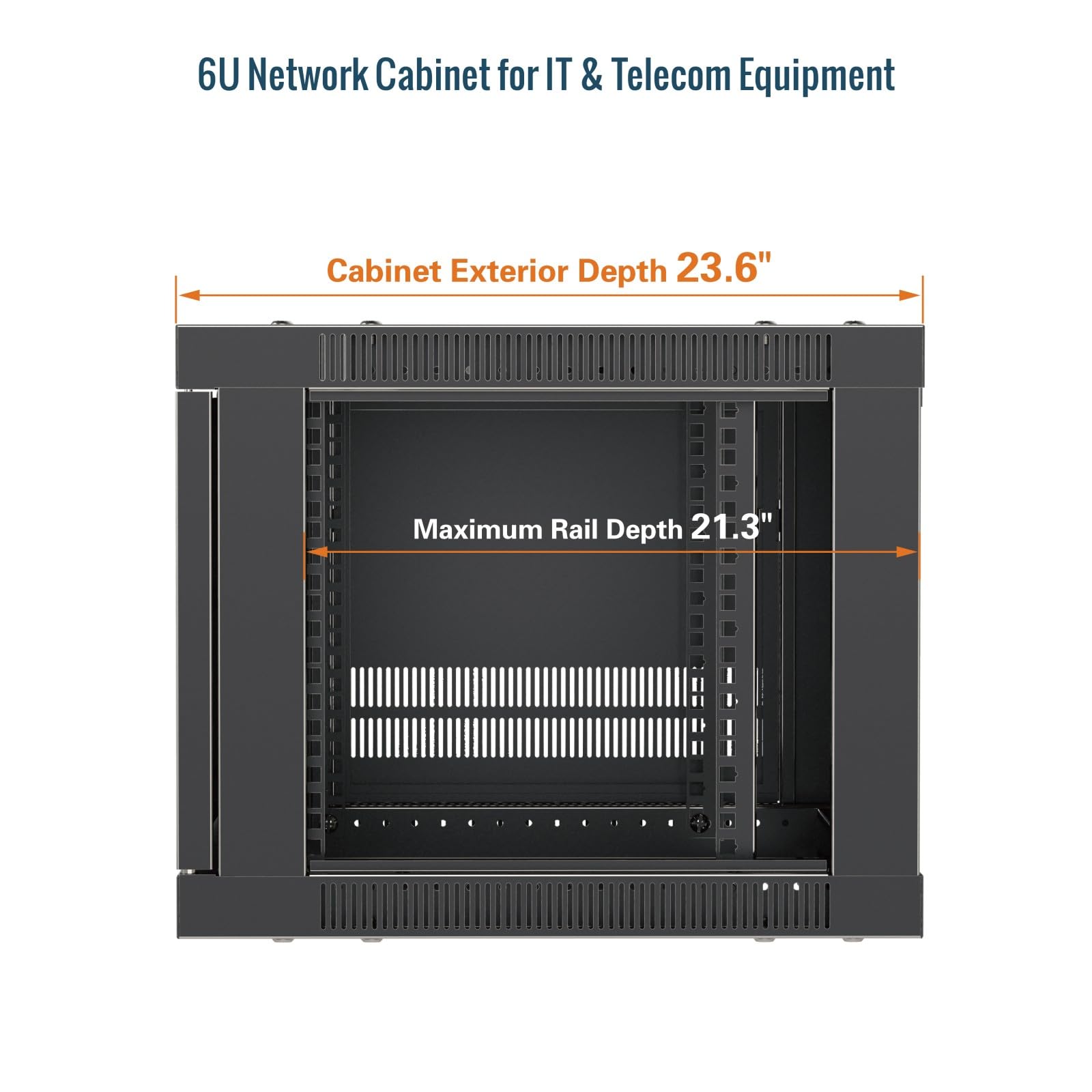 Tecmojo Estante de montaje en pared de 6U, kit de estante de montaje en pared cerrado de 23.6 pulgadas de profundidad incluye estante de 1U, soporte en forma de L, 2 ventiladores de refrigeración,