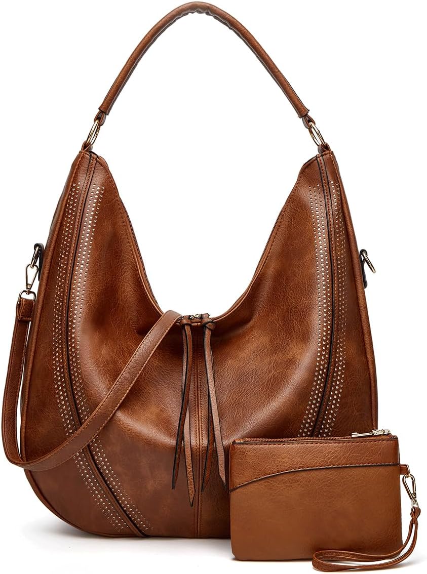 Gladdon Hobo Purses for Women Large Boho Satchel Crossbody Bags Tassel Ladies Leather Handbags with Strap 2PC