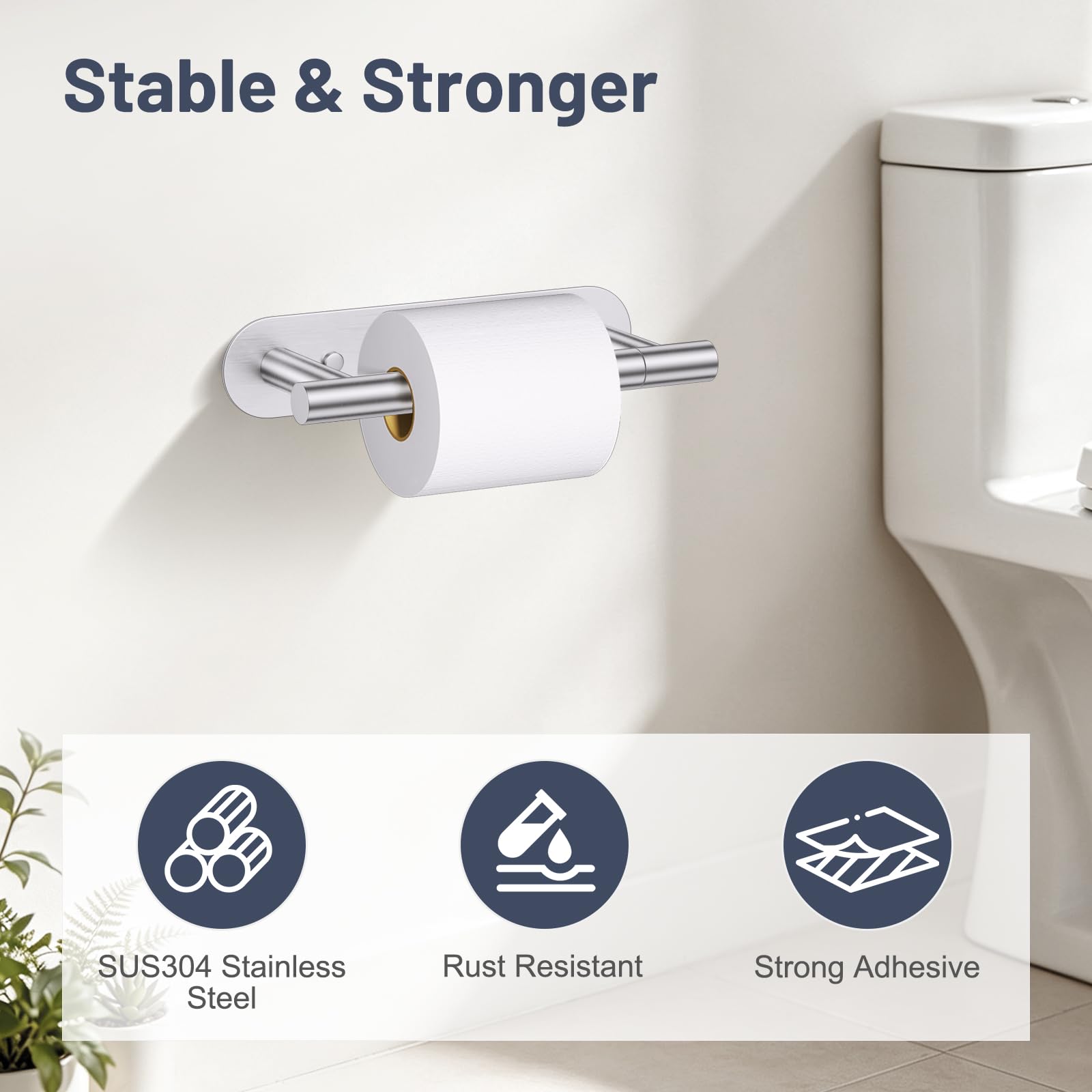Brushed Nickel Toilet Paper Holder Self Adhesive Screw Toilet Roll Holder — Amazon image 4