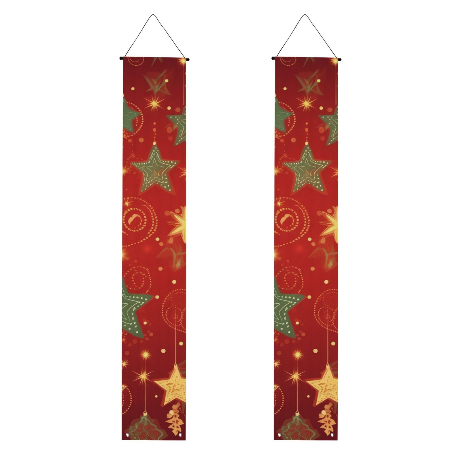 Christmas Porch Banner 2PCS, Summer Hanging Flag Party Porch Sign Front Door Hanging Decorations for Indoor Outdoor Holiday Yard Decor Wall Backdrop 71 x 12 Inch