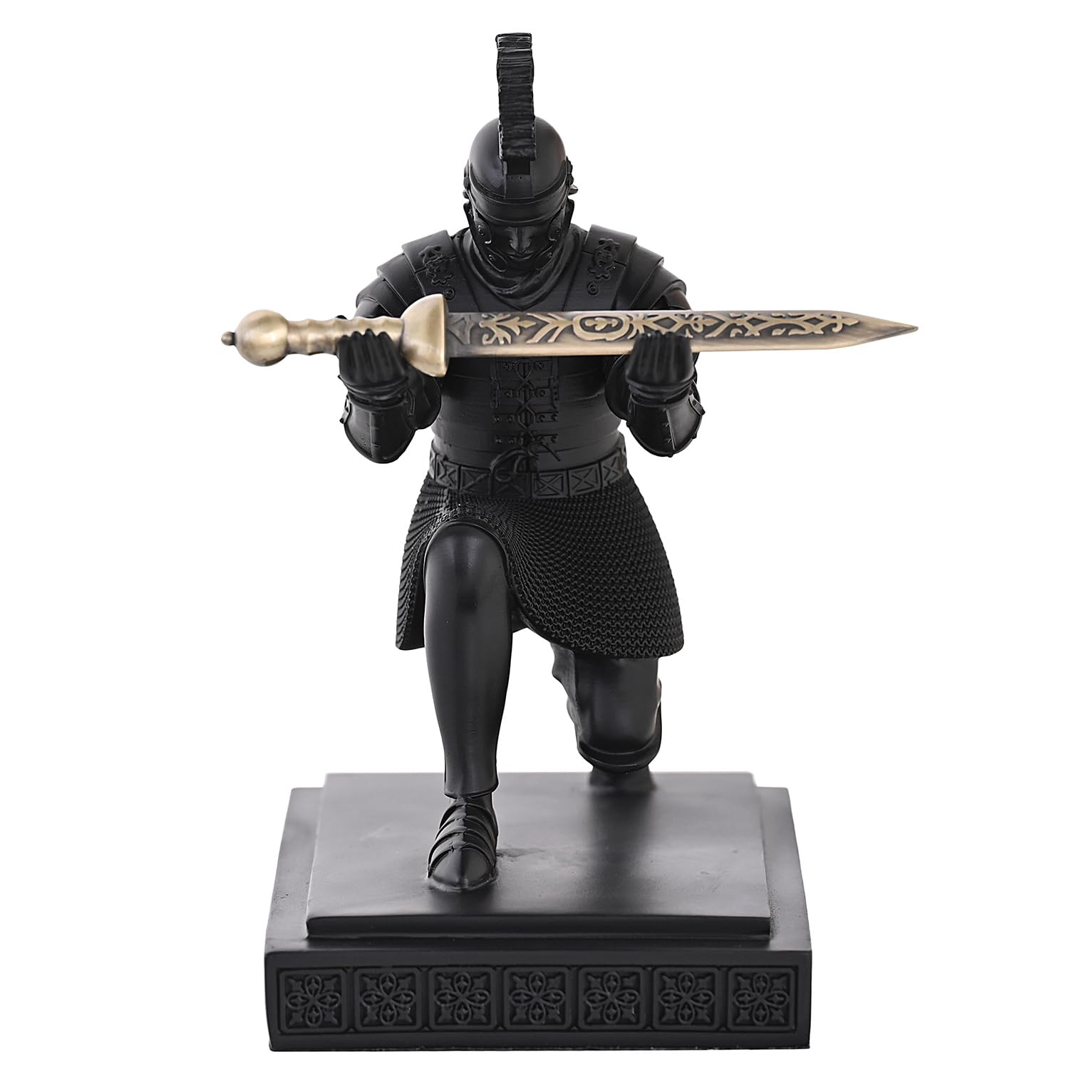 CYXStar Roman Praetorian Warrior Knight Pen Holder Desk Ornament Resin Pencil Holder Desk Accessories and Organizer For Office with a Letter Opener (Black)
