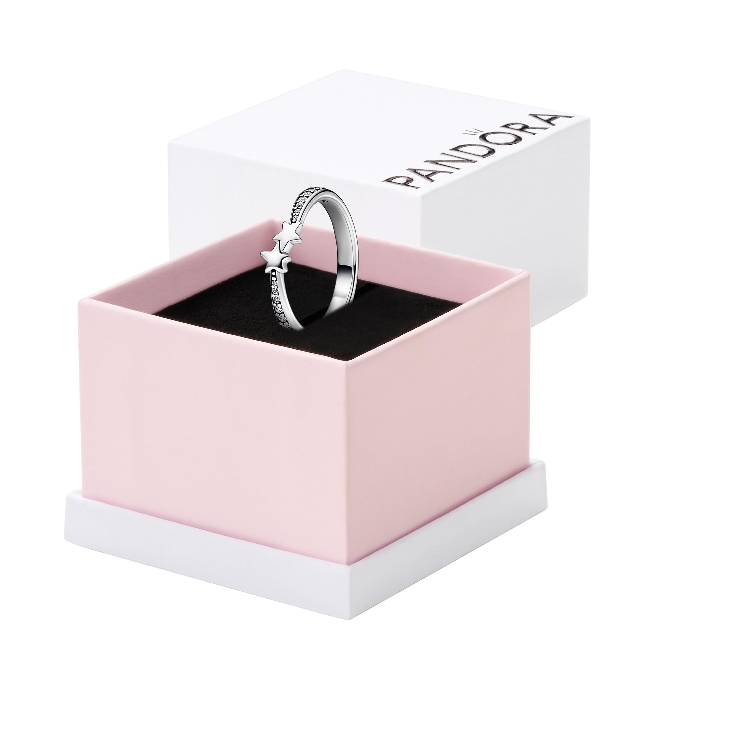 Pandora Moments Anillo con diseño de estrellas de plata de ley con circonitas cúbicas transparentes