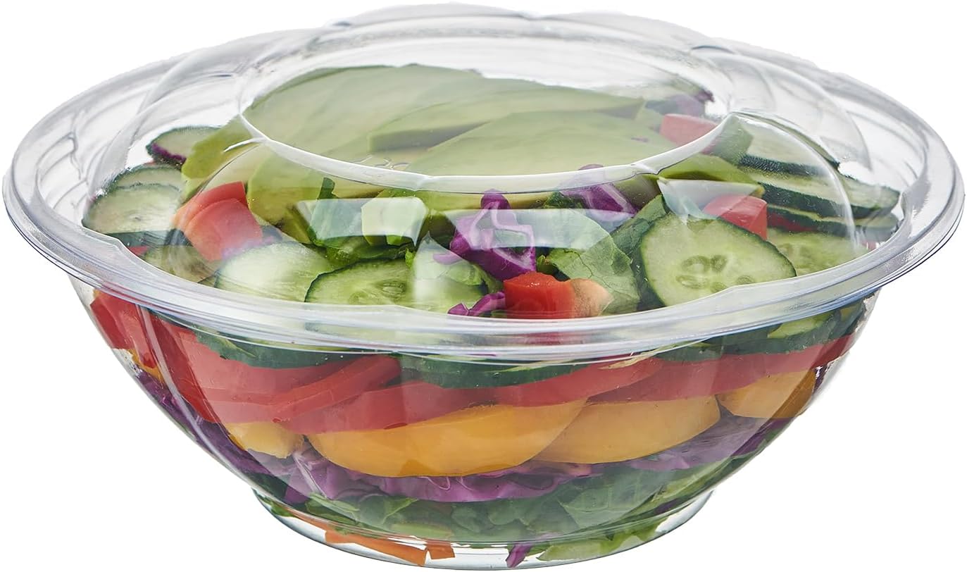 [24 oz. 50 Sets Clear Plastic Salad Bowls with Airtight Lids Disposable To Go Mixing Containers Serving for Fruit, Quinoa, Lunch and Meal Prep