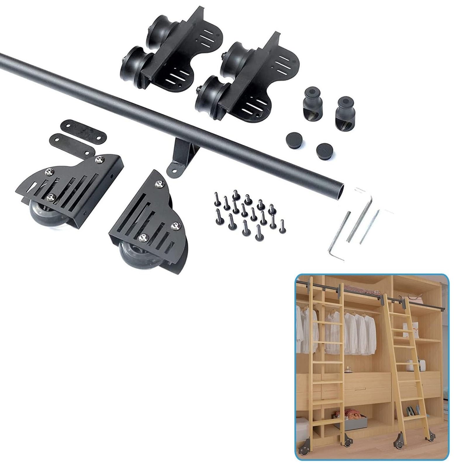 Kit Rolling Rail Ladder Hardware Track(13ft/400cm track kit)