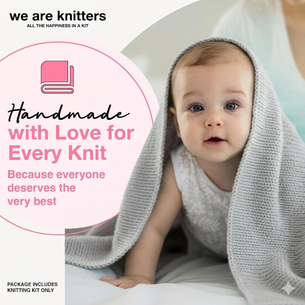 We Are Knitters Dragonfly Blanket Kit, Strickset für Anfänger mit 100% Pima Baumwolle, Komplettes DIY Strickset inkl. Nadeln & Anleitung, Baby Decke zum Selbst Stricken