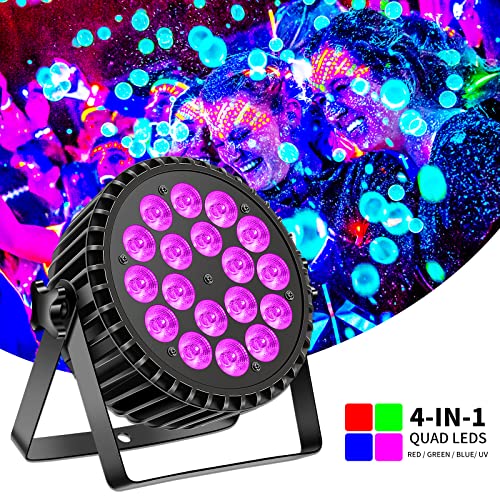 UV Licht LED Par Strahler 200W schwarzlicht 18 LED RGB 4 in 1 Scheinwerfer Bühnenlicht DMX512-8 Kanälen mit Par Licht Infinite Mixing/Rainbow Effect für Stage DJ Party Show Bar Halloween Weihnachten
