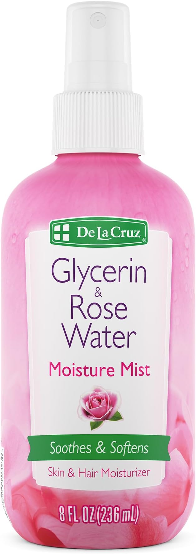 De La Cruz Rose Water and Glycerin Spray for Face - Rosewater Facial Toner and Moisturizer Mist for Skin and Hair 8 fl oz (236 mL)