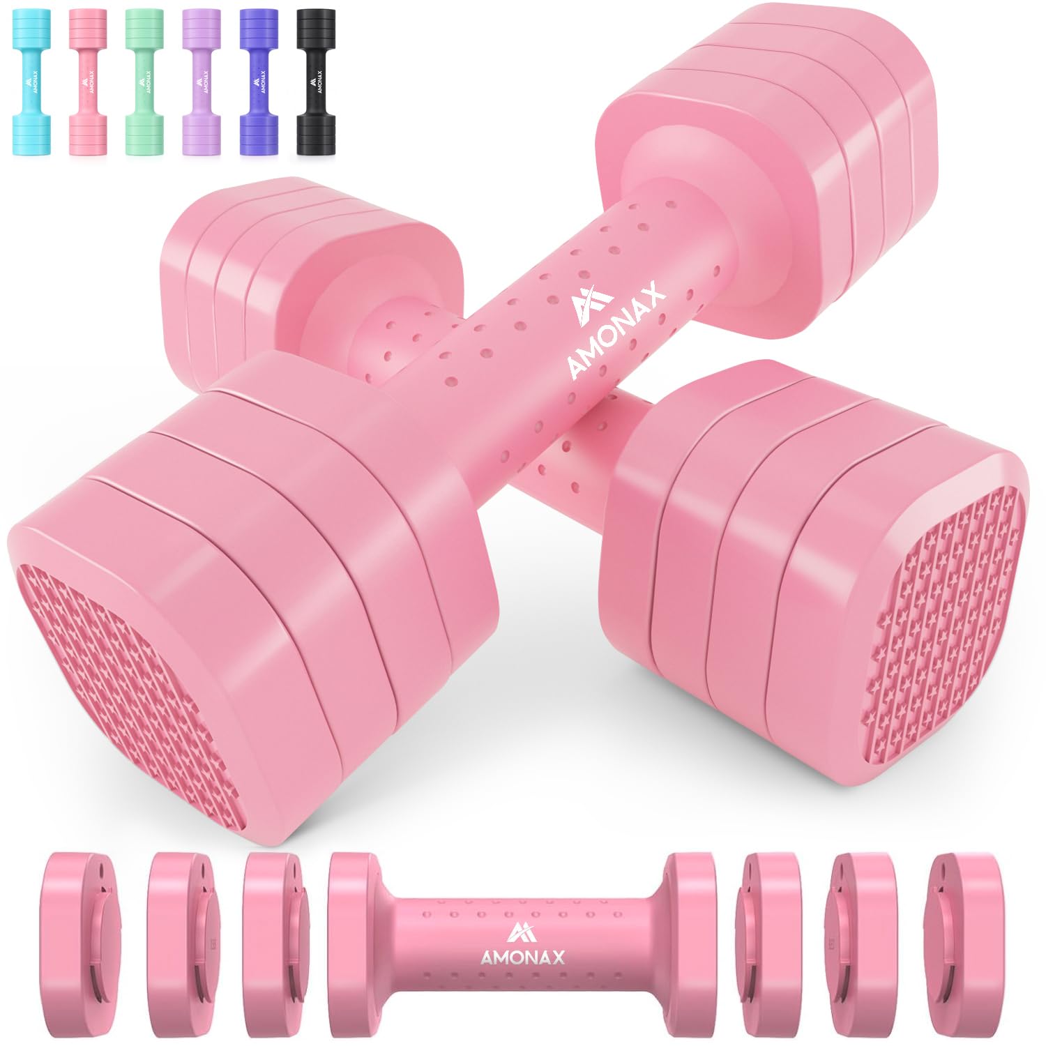 Amonax Adjustable Dumbbells Set for Women, Pair, 1-2.3 kg or 1-5 kg Each