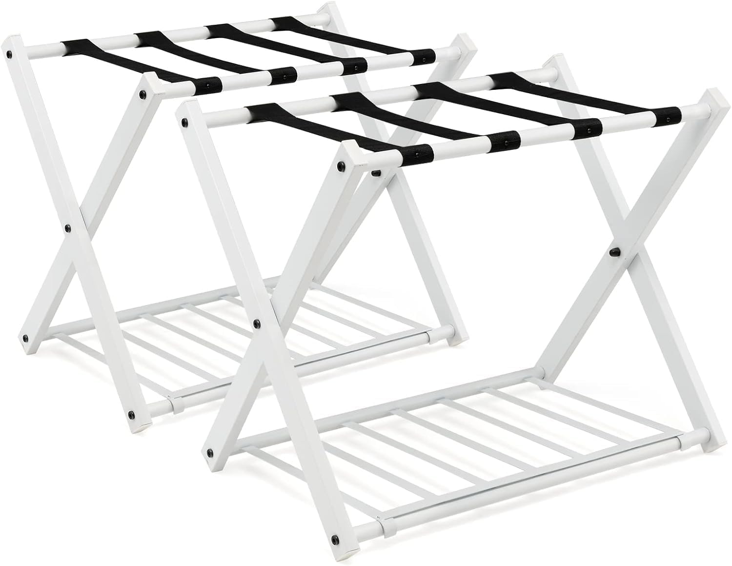GOPLUS Support de Bagage Pliant en Métal avec 4 Sangles Durables pour Déposer Sacs de Voyages Valises Bagages Chaussures, pour Hôtels, Chambres, Auberges, Gîtes, Capacité de Charge 60KG (2, Blanc)