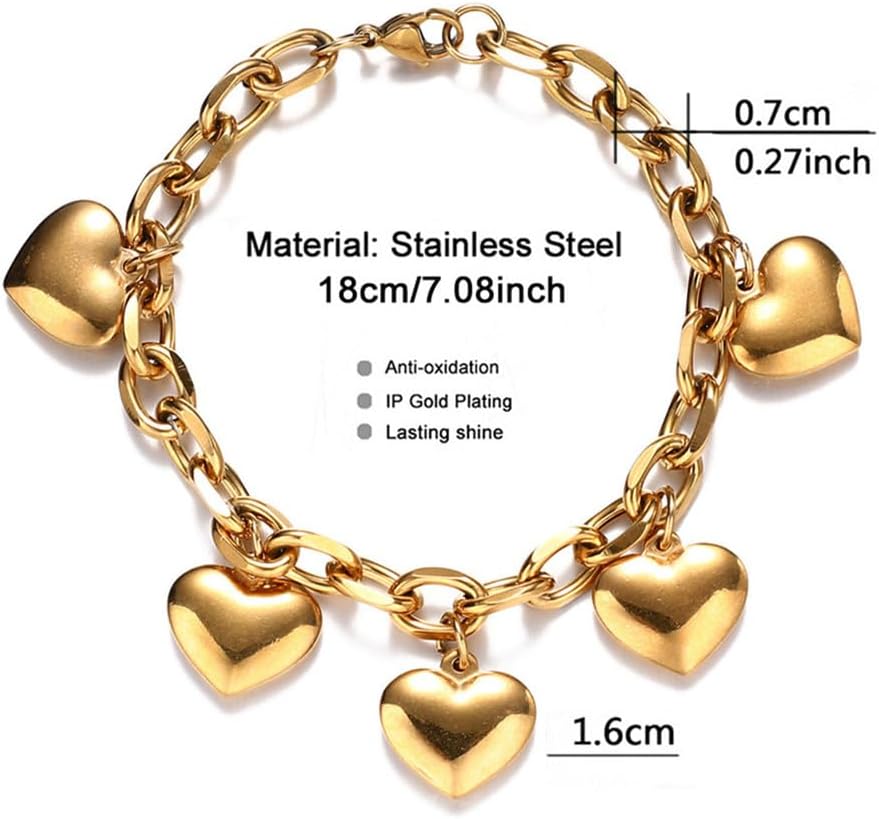 Stainless Steel Bracelets for Women with Heart Charm Chain Tassel Love Charms Chunky Link Bracelet Jewelry Romantic Gift - Image 2