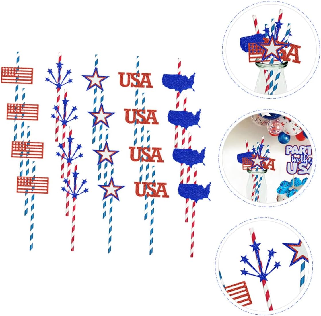 VICASKY Independence Day Paper Straws 20pcs Patriotic Drinking Straws Party Supplies Disposable for Fourth of July Holiday Events