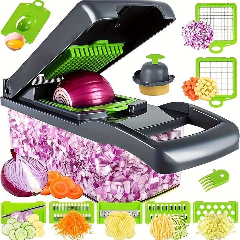 Vegetable Chopper,Food Chopper,Pro 12 in1 Multifunctional Onion Chopper,Veggie Chopper,Vegetable Chopper With Container,Vegetable Slicer Dicer Cutter,Mandoline Slicer,Salad,Garlic Chopper