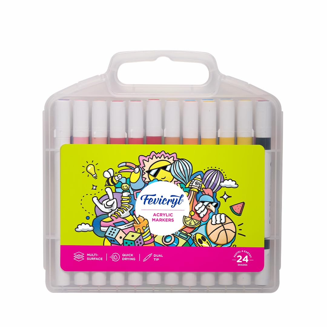 Fevicryl Multi-Surface Dual Tip Markers – 24 Vibrant Colors | Works on Wood, Metal, Plastic, Glass, Ceramic, Fabric & More | Quick-Dry, Fade-Resistant, Ideal for DIY & Professional Art-image-26