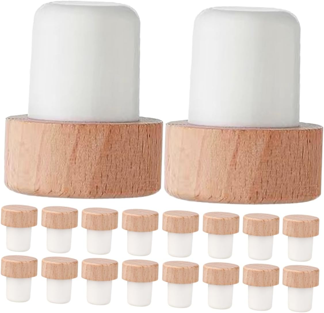 Cabilock 24pcs Reusable T-Shaped Cork Wine Stoppers Silicone Bottle Sealing Plugs Wooden Beer Stopper for Laboratory and Home Use