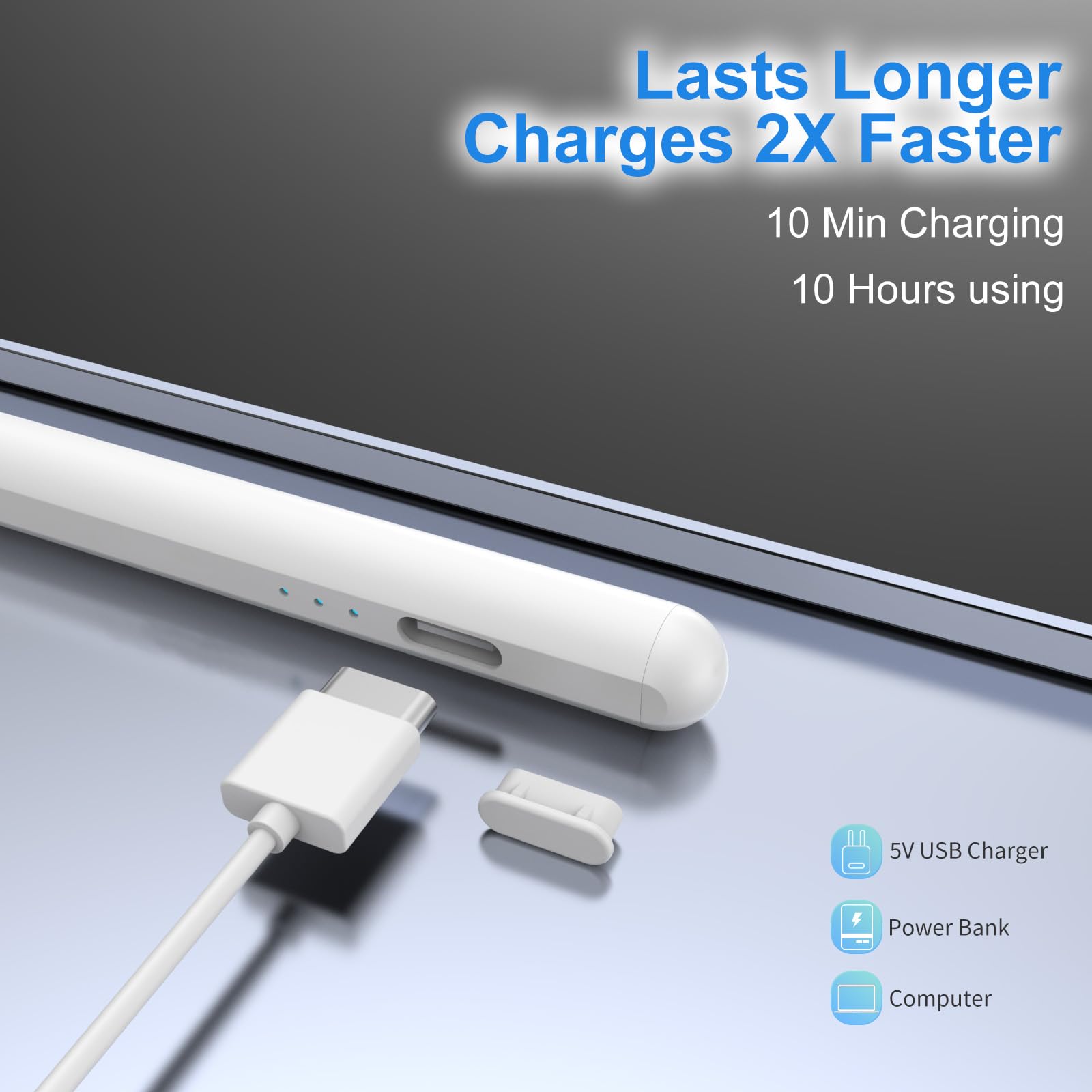 MMK iPad Pen (2018-2025), With Palm Rejection & Tilt Sensitive & Fast Charging, Stylus Pen for iPad Air 5/4/3/11'' M2/M3,iPad 11 A16/10/9/8/7/6, Pro 12.9/11/13'' M4, Mini 5/6/7