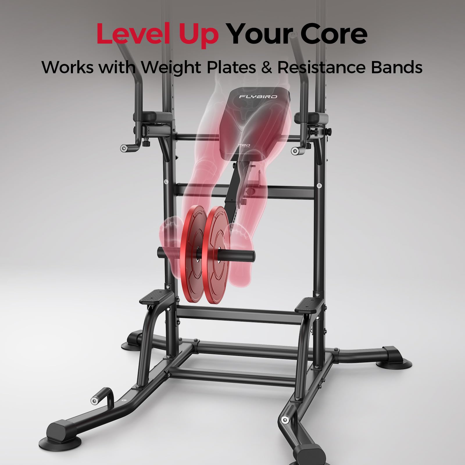 800LBS Heavy Duty Power Tower Dip Station, Adjustable Height Pull Up Stand with Crunch Leg Raise, Multifunction Strength Training Equipment for Home Gym Back Workout