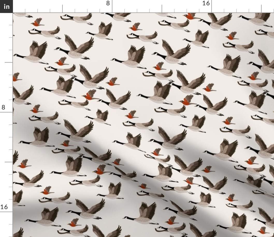 Spoonflower Fabric - Birds Geese Canada Robins Fall Pattern Printed on Petal Signature Cotton Fabric by The Yard - Sewing Quilting Apparel Crafts Decor