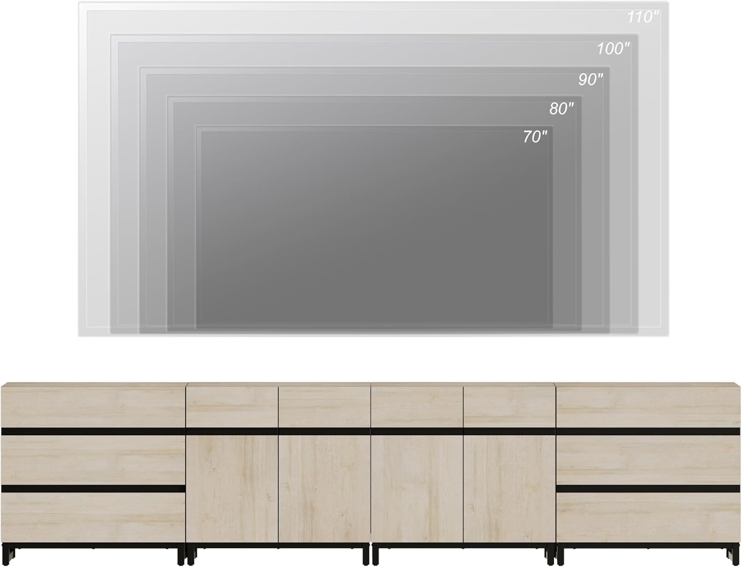 WAMPAT Modern TV Stand for TVs up to 120 Inches, 4-in-1 Media Console with 6 Drawers and Adjustable Shelves, Entertainment Center for Living Room or Bedroom, Light Oak