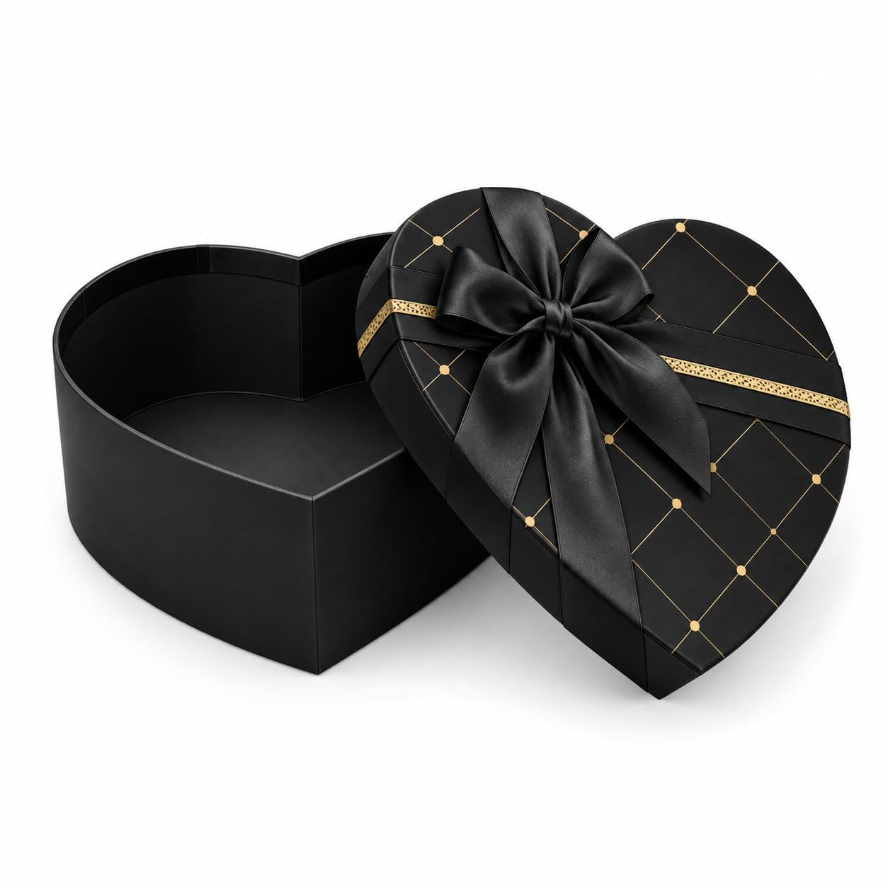 Emartbuy Heart Shape Rigid Gift Box With Ribbon Black 19x17x7.5 Cm — image 1