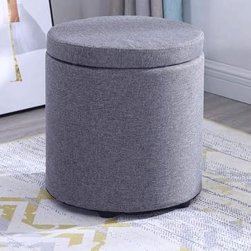 Footstool Ottoman Chair Stool Small Foot, Storage Box for Ottoman Seat, Shoe Bench and Foot Stool Built-in Solid Wood Frame Color Blue Grey