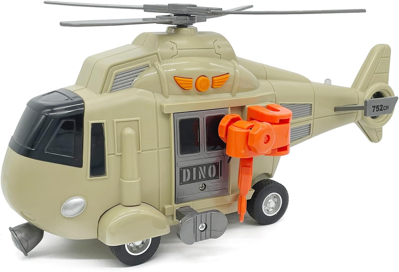 Dino Rescue Kids Helicopter Toy Playset with Pterosaur, Dinosaur Animal Transport Toy Airplane, Lights and Sound Friction Power Rotatable Propeller, Safari Rescue Vehicle Toys for Boys Toddler Gifts