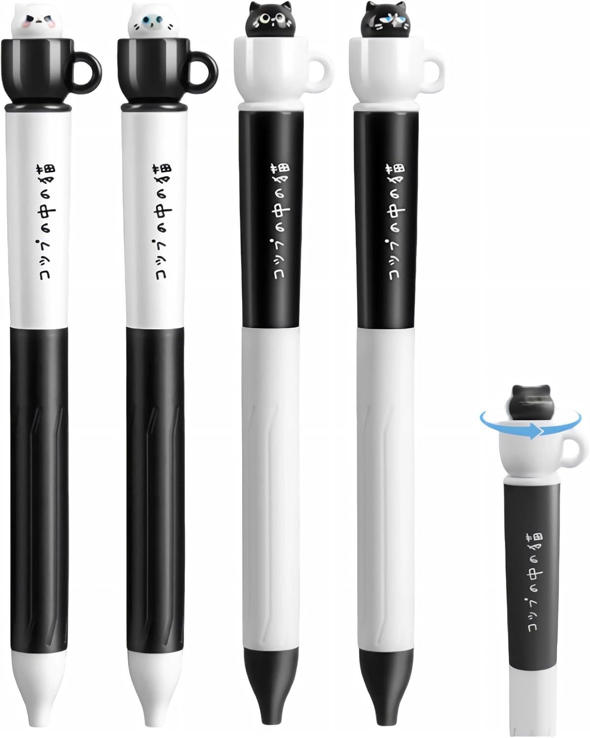 cute cat gel pens for writing, animal kawaii retractable pens black ink, fun unique spinner pen set for girls, cat themed lover gifts for women, kawaii school office supplies (Black)