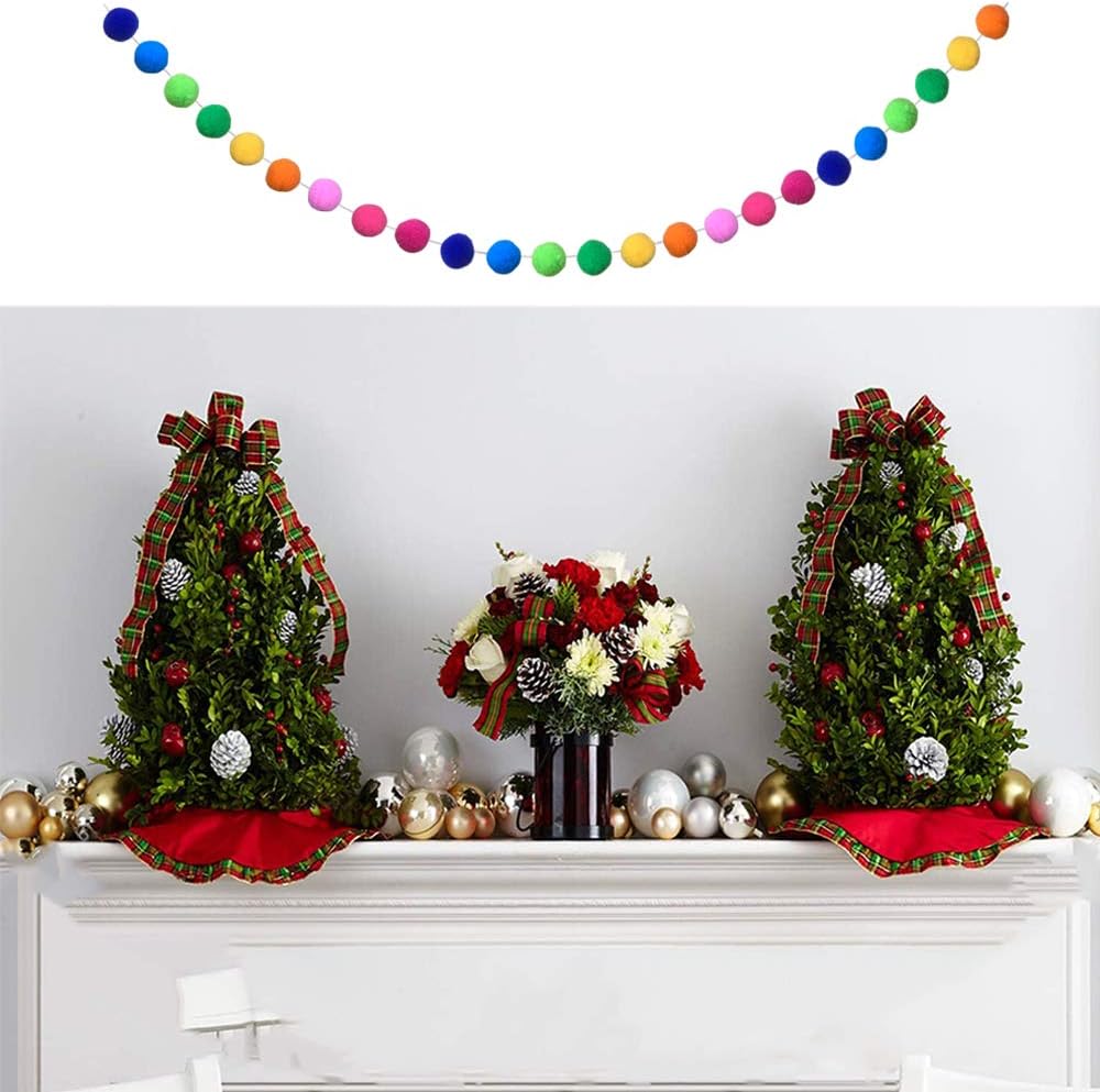 5 Pieces Colorful Pom Pom Ball Garland 6.5 Feet Long 24 Balls for Party Home Decoration
