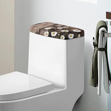 Daisy Toilet Tank Lid Cover Wood Print Toilet Tank Cover Dust Cover for Bathroom Decor Accessories, Easy to Install