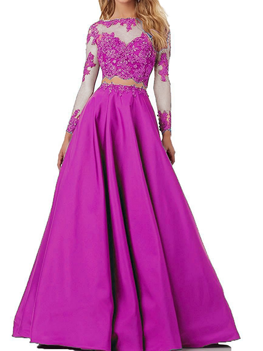 Lisa Long Sleeve Lace Formal Dress Satin Two Piece Evening | Desertcart  Brunei