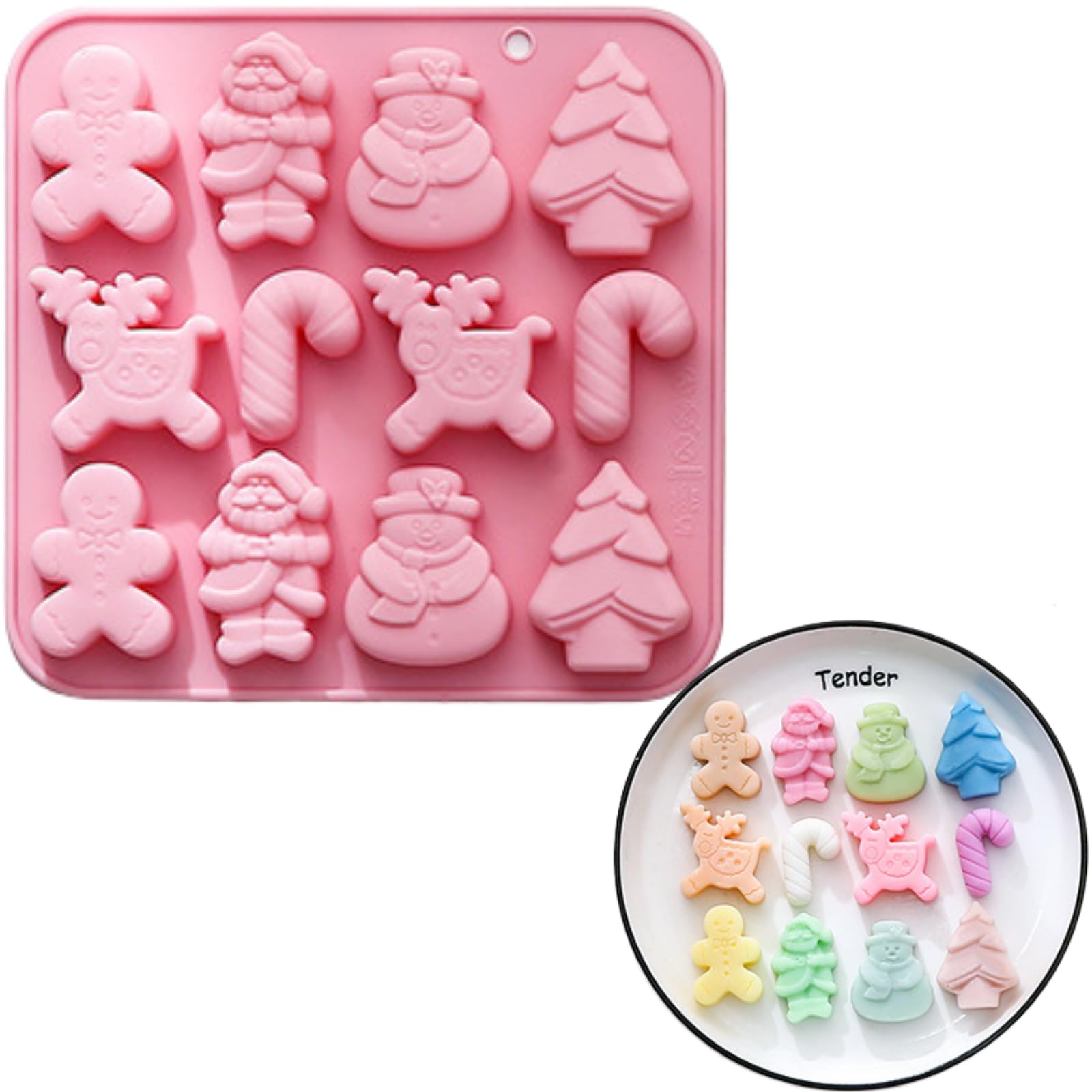 Moule Silicone Noël 12 Cavités - Bonhomme Pain D’épices, Sapin, Père Noël, élan - Pour Chocolat, Savon, Décoration
