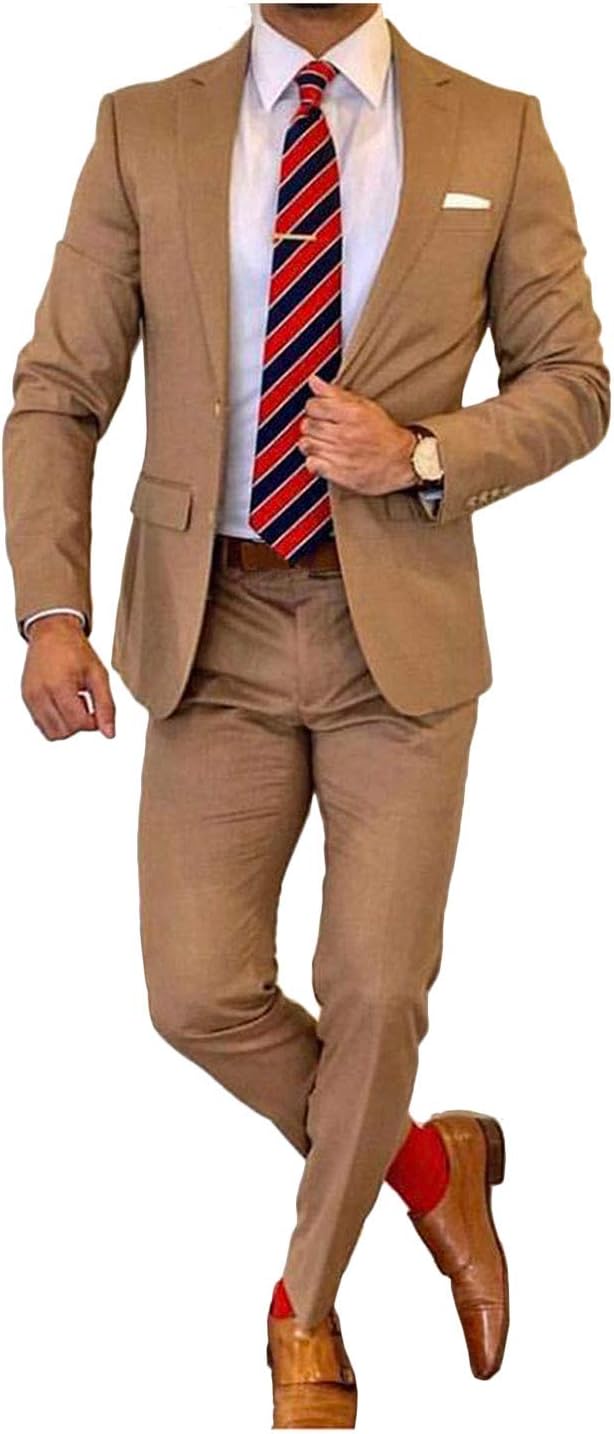 Wemaliyzd Men's 2 Pieces Casual Suit 1 Button Jacket Finished Bottom Pants