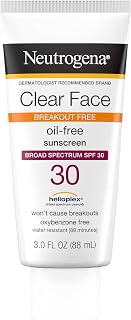 Neutrogena Clear Face SPF 30 Sunscreen for Oily Acne-Prone Skin - Oil-Free Matte Lotion, Broad Spectrum, Water-Resistant 80 Min, 3oz