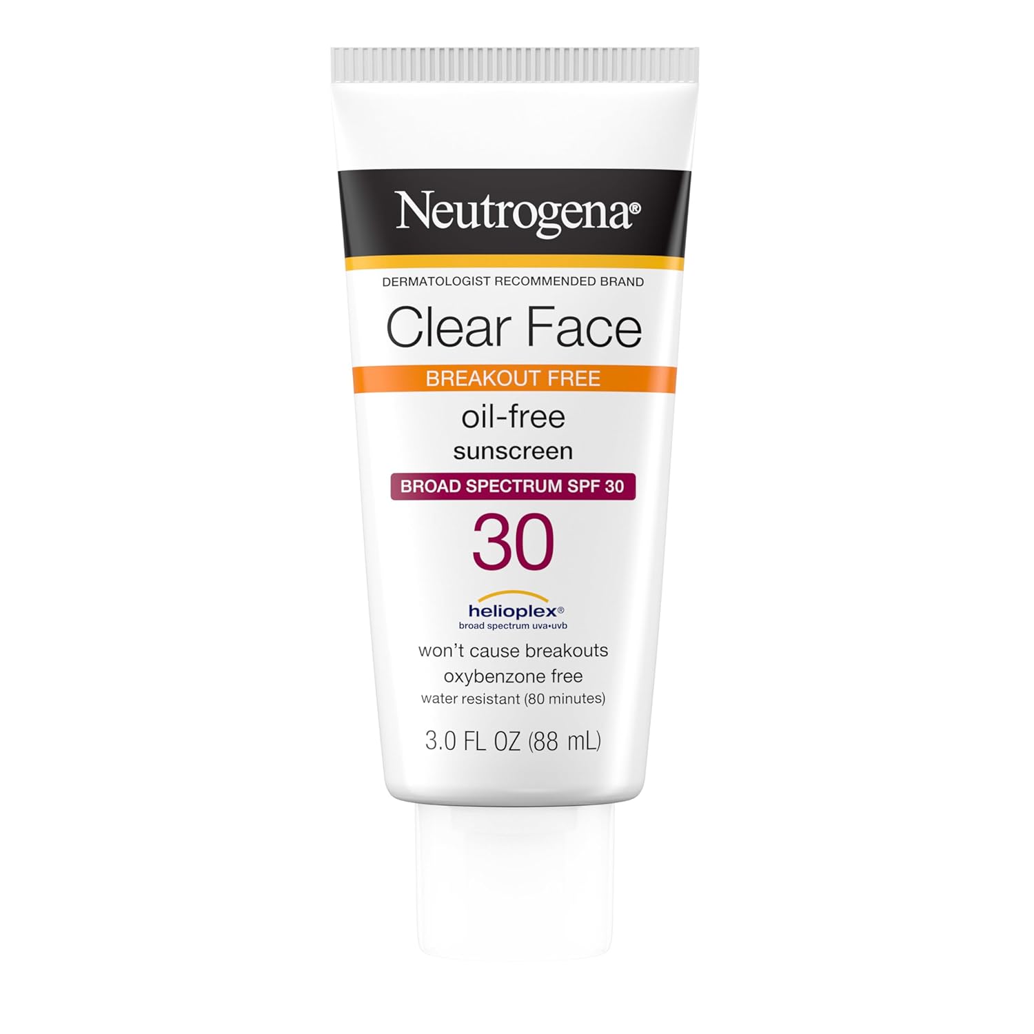 Neutrogena Clear Face Sunscreen Lotion for Acne-Prone Skin, Broad Spectrum SPF 30 Facial Sunscreen for Oily Skin, Fragrance- & Oxybenzone-Free Water Resistant, 3 fl. oz