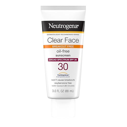 Neutrogena Clear Face Sunscreen Lotion for Acne-Prone Skin, Broad Spectrum SPF 30 Facial Sunscreen for Oily Skin, Fragrance- & Oxybenzone-Free Water