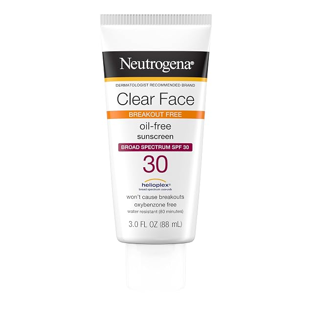 Neutrogena Clear Face Sunscreen Lotion for Acne-Prone Skin Broad Spectrum SPF 30 Facial Sunscreen for Oily Skin Fragrance-