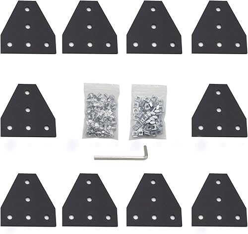 Miniatura 6 de 10 placas de soporte de esquina negras serie 2020 de 5 agujeros en forma de L con 50 tuercas M5 T + 50 tornillos M5 x 0.315 in + 1 llave para ranura