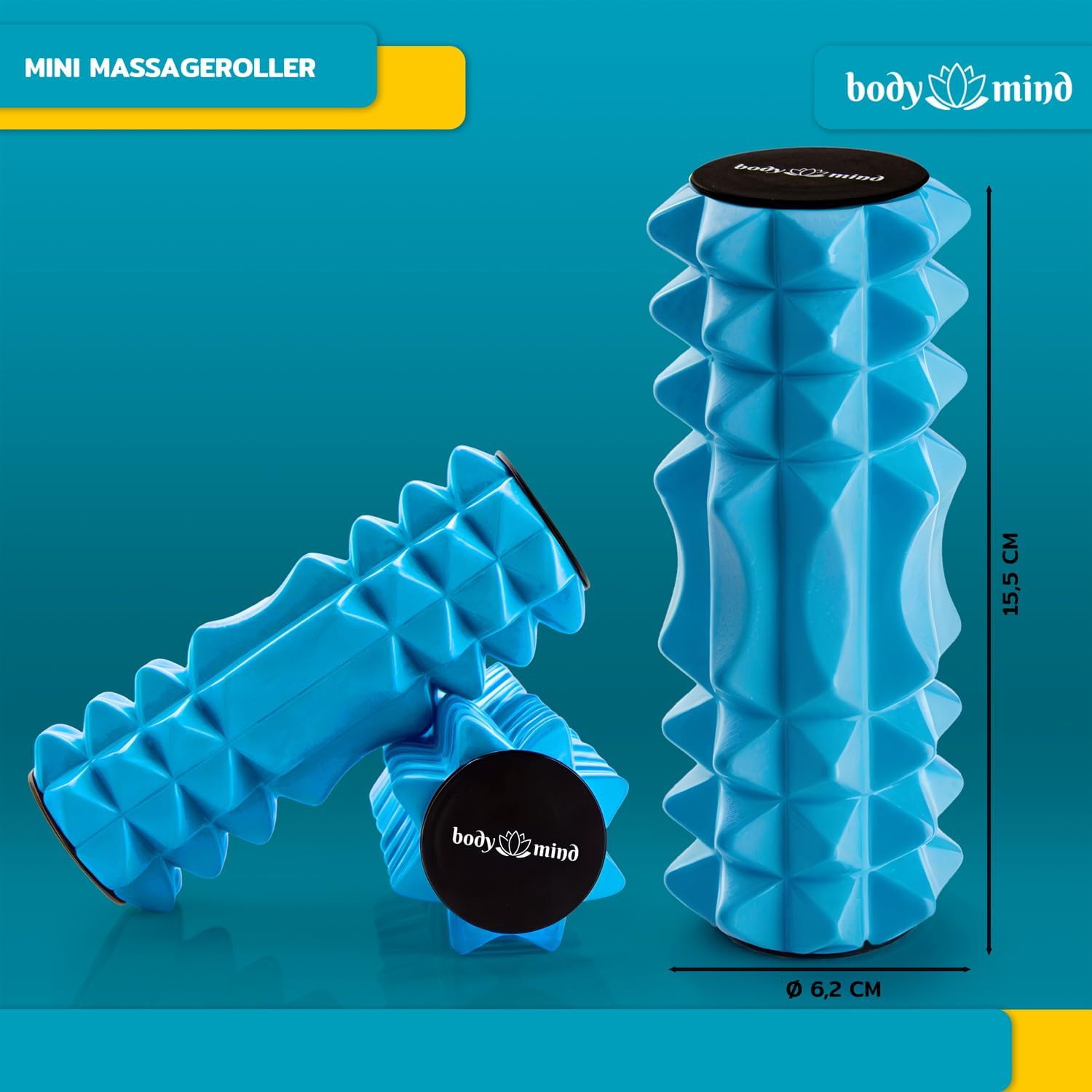 Body Mind Ролик для фасциального массажа Mini Roller 15x6 см для стоп и шеи Компактный ролик с 3D-рельефом для стоп колен шеи и затылка легкий прочный универсальный