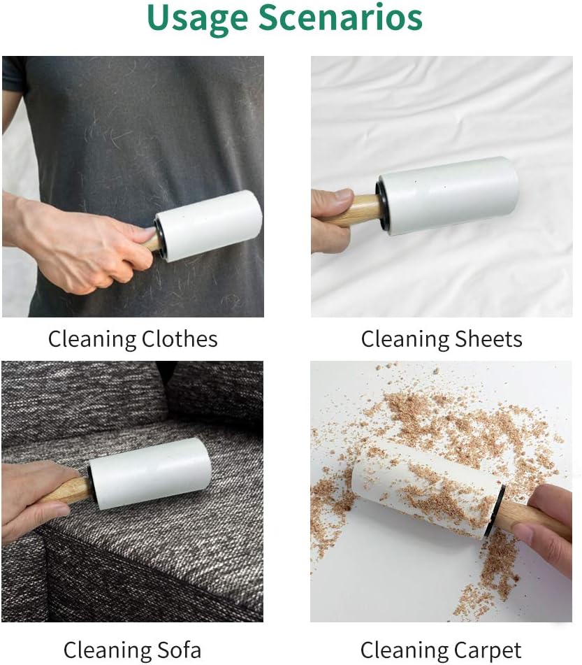 Lint Rollers for Pet Hair Extra Sticky, [6 Refills/540 Sheets] Lint Roller with 2 Bamboo Handles, Portable Lint Remover Brush Pet Hair Remover for Dog & Cat Hair Removal, Clothes, Furniture