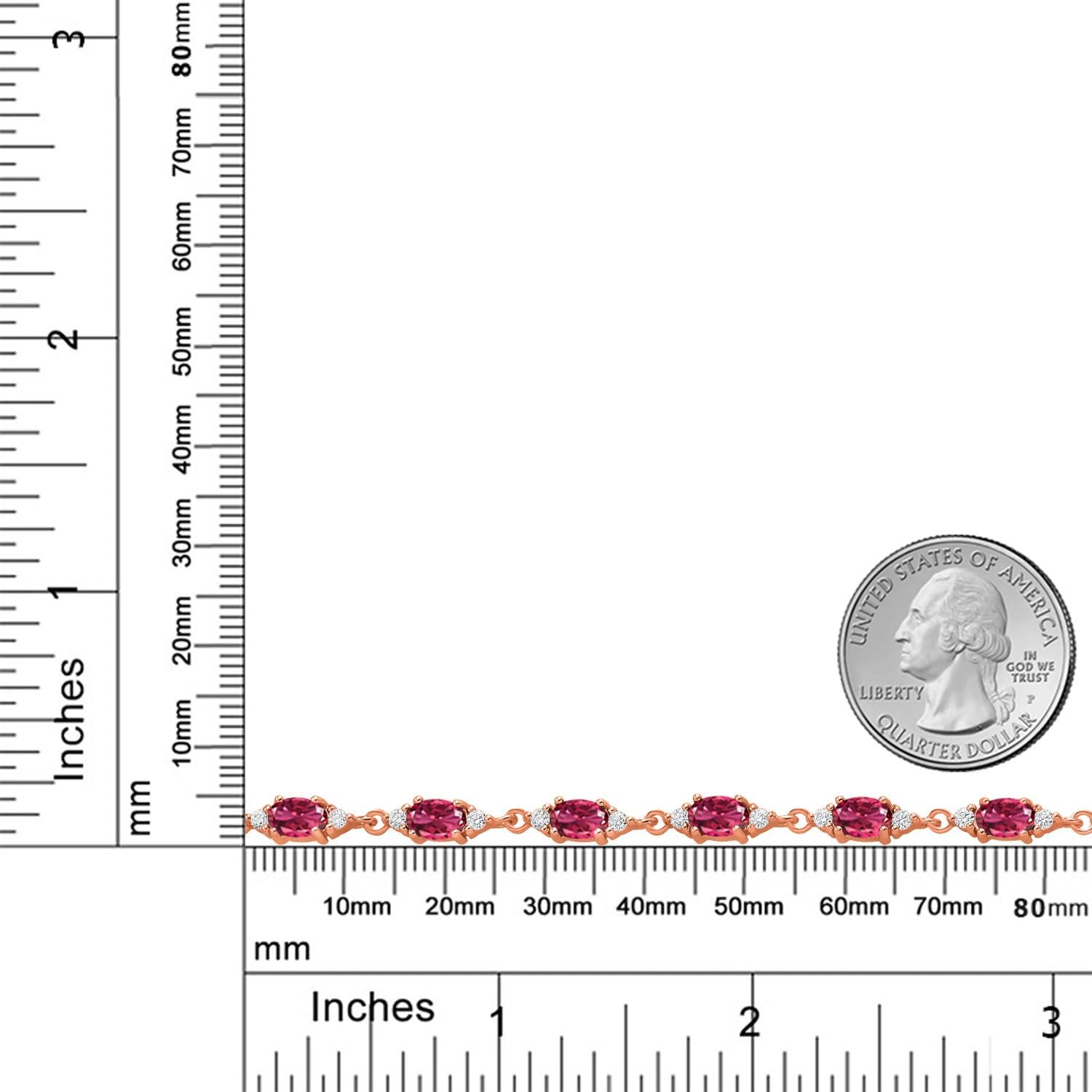 Gem Stone King 18K Rose Gold Plated Silver Pink Tourmaline and White Moissanite Tennis Bracelet For Women (6.61 Cttw, Gemstone Birthstone, Oval 6X4MM, 6.5, 7, 7.5 Inch) - Image 4