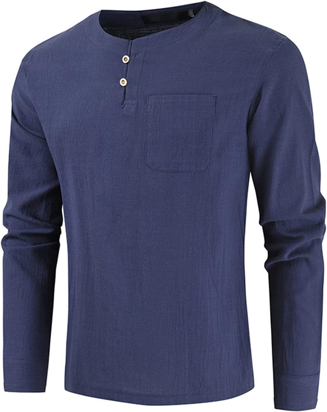 Men's Cotton Linen Button Down Solid Shirt Casual Stylish Long Sleeve Henley Shirt Business Beach Dress Shirts