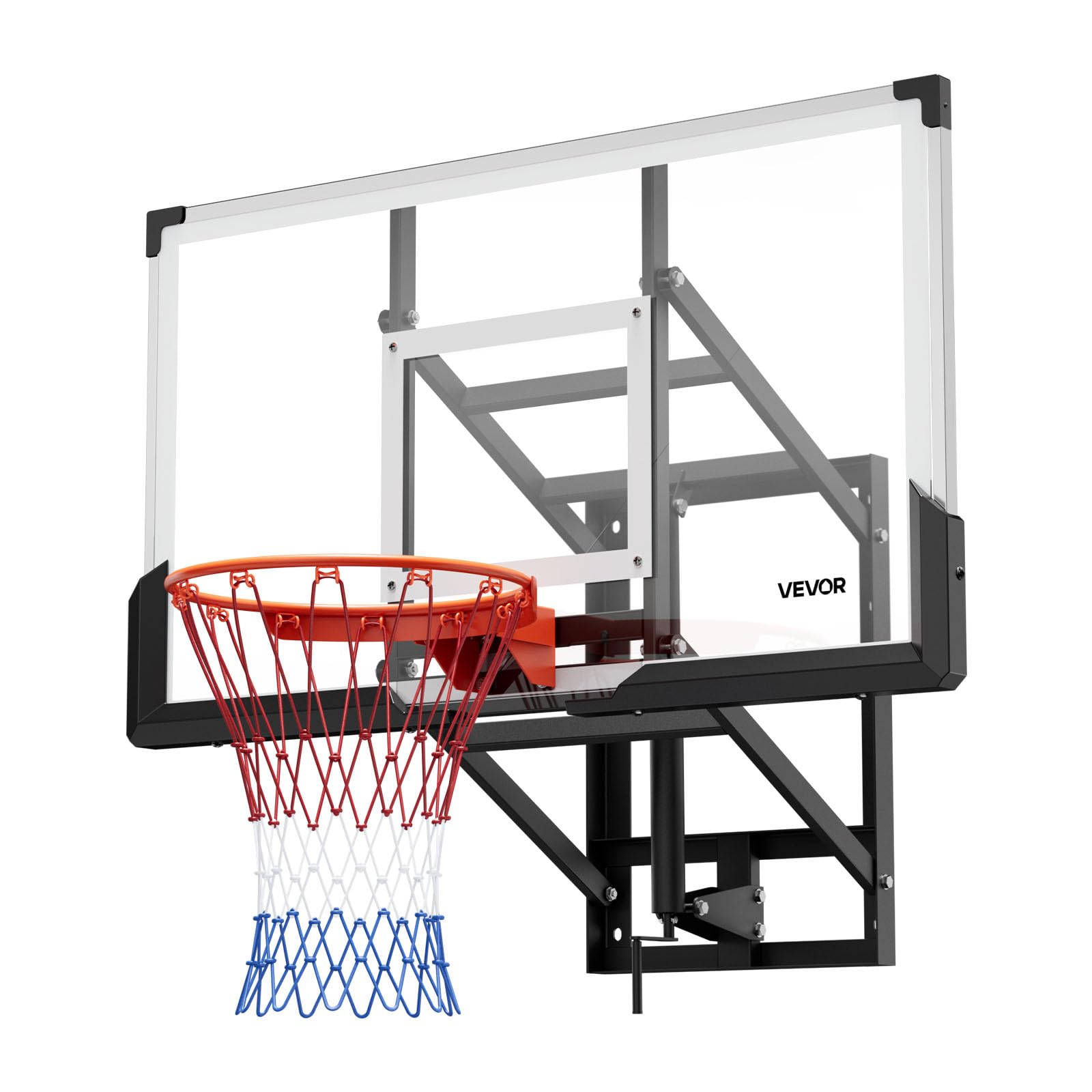 VEVOR Aro de Baloncesto de Pared, Tablero de Policarbonato, Red de Nailon Reforzado, 1390 x 1300 x 820 mm