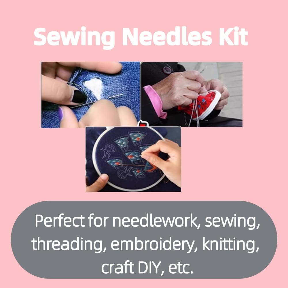 37 Pcs Big Eye Sewing Needles Kit Hand Quilting Needles Sewing Sharp Needles 5 Size Stainless Steel Needles for Canvas, DIY,Mending, Embroidery (37)